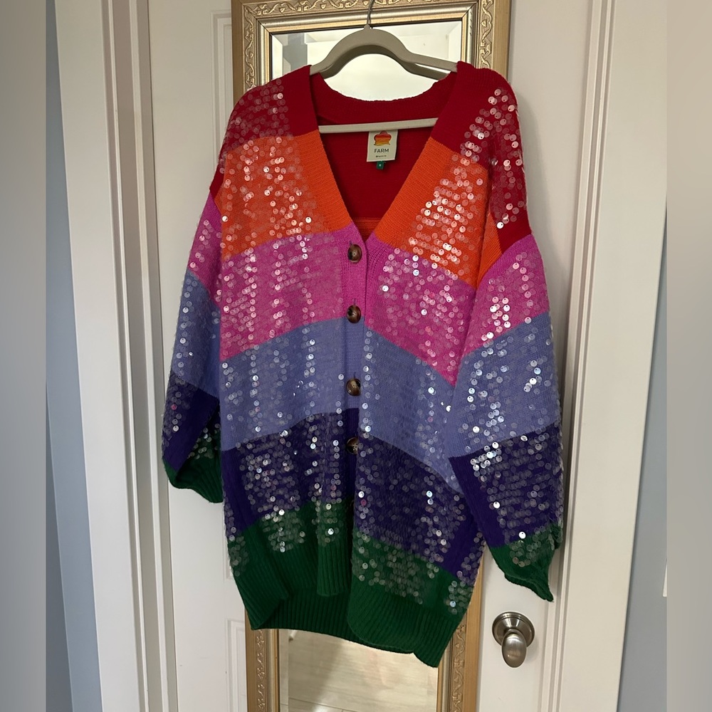 Farm Rio Color Block Sequined Cardigan. Worn once